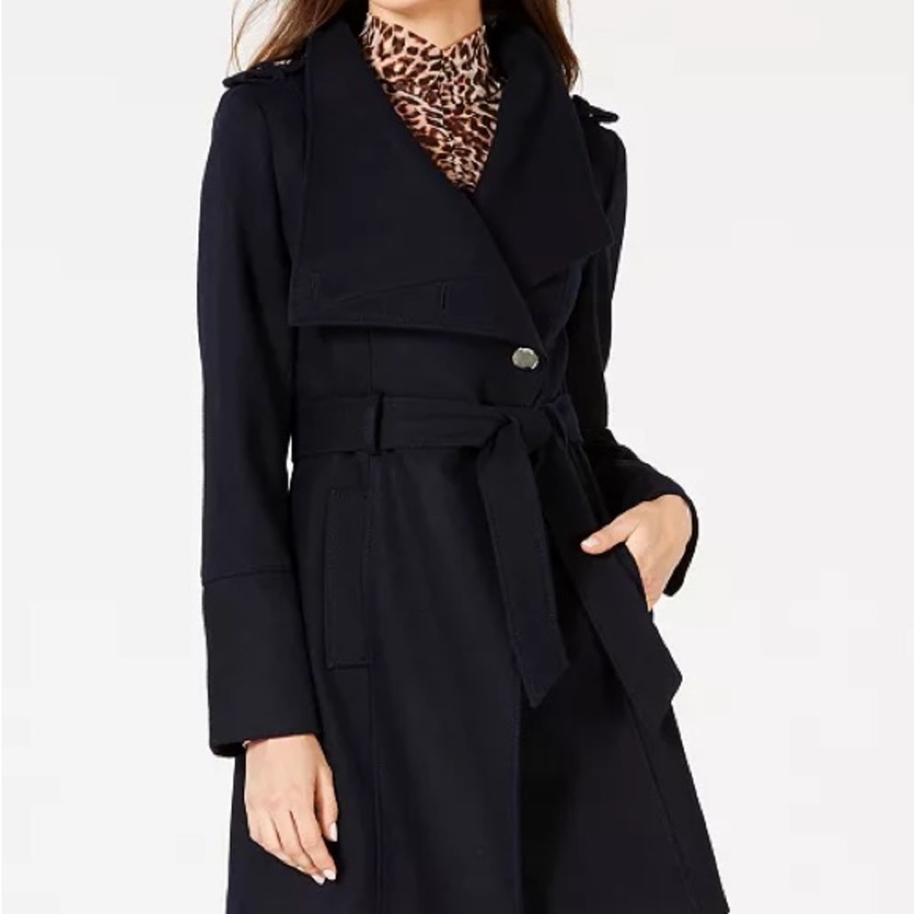 Black Guess trench coat.
